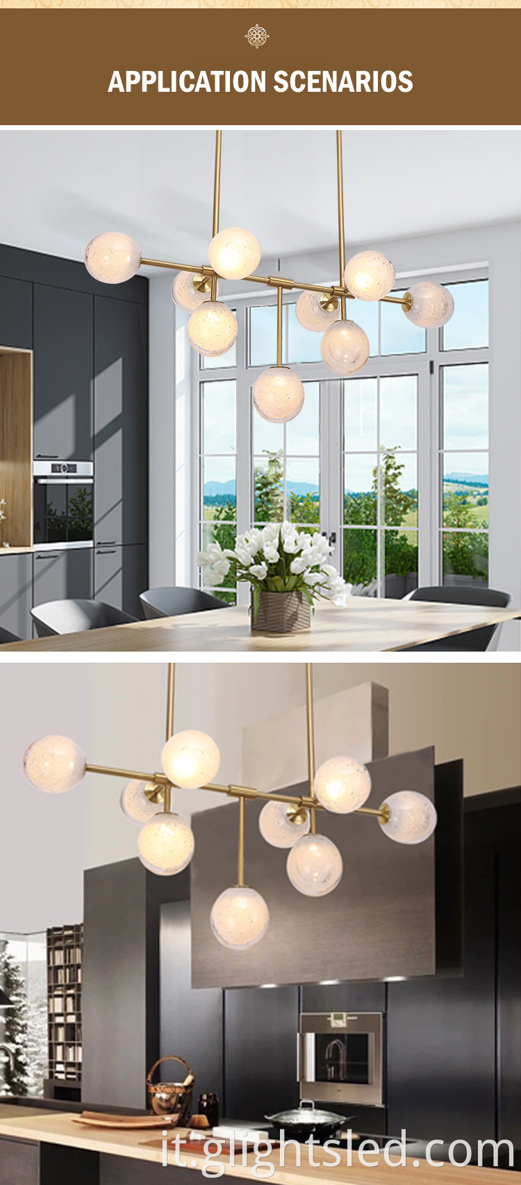 G-Lights Lampadario a sospensione in vetro con lampadario a LED per camera da letto decorativa per interni in stile moderno